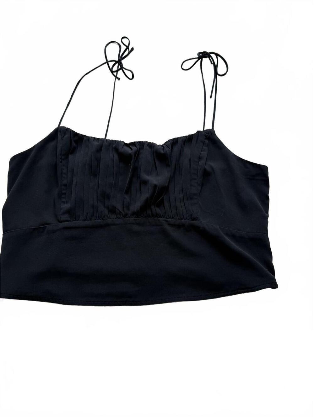 ABERCROMBIE & FITCH SZ XL Black Cropped Pleated front, Ruched back Tie Straps